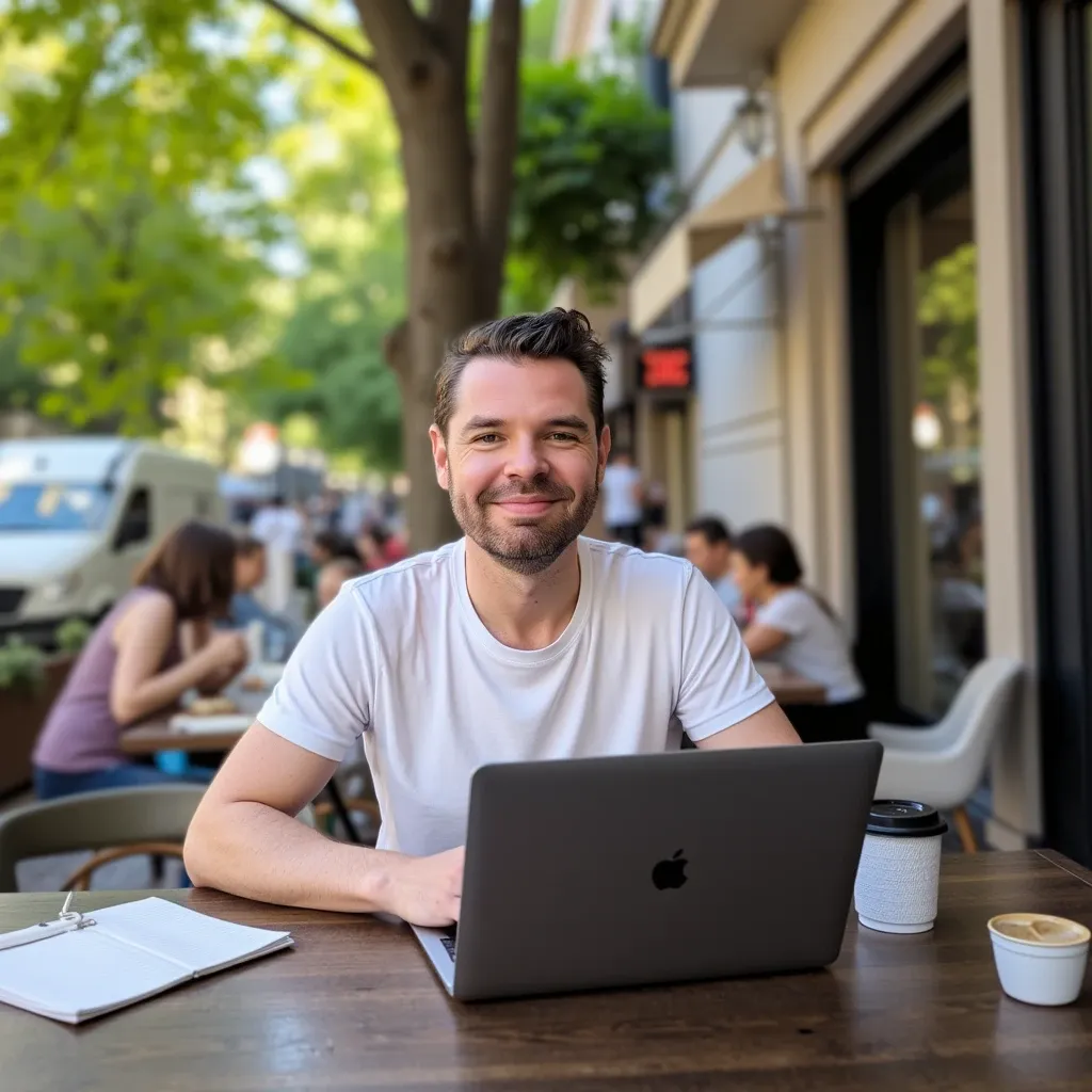 Geoffrey Monté, développeur Symfony freelance, en terrasse à Lille